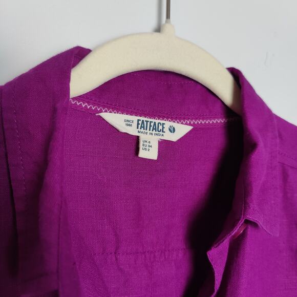Fatface Women's Sz 2 100% Linen Dark Purple Long Sleeve Button Down Shirt - Picture 2 of 7